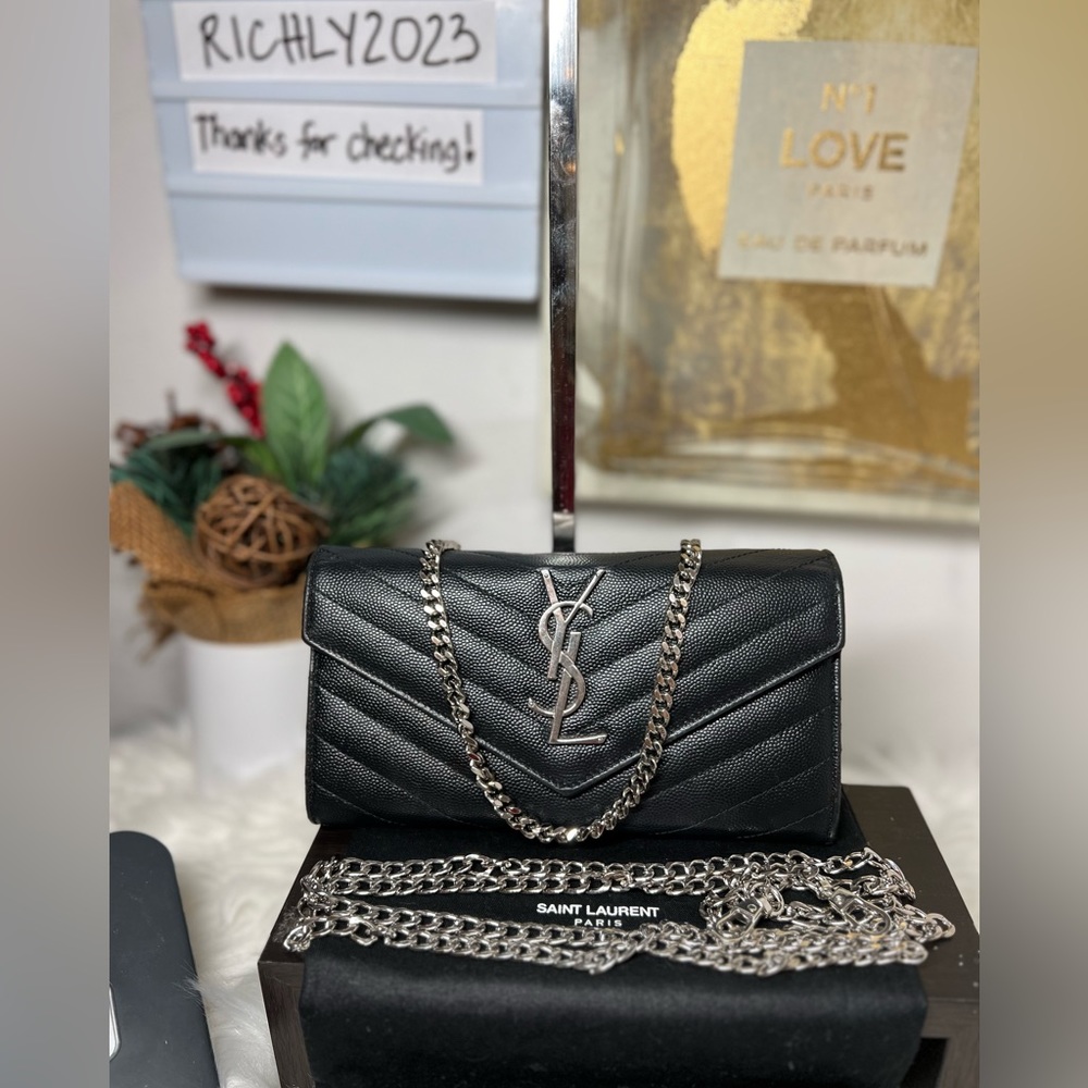 Authentic Yves Saint Laurent (YSL) Classic black Monogram Wallet on Chain